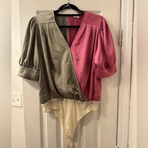 Women’s Bodysuit Top Half Green/Half Pink